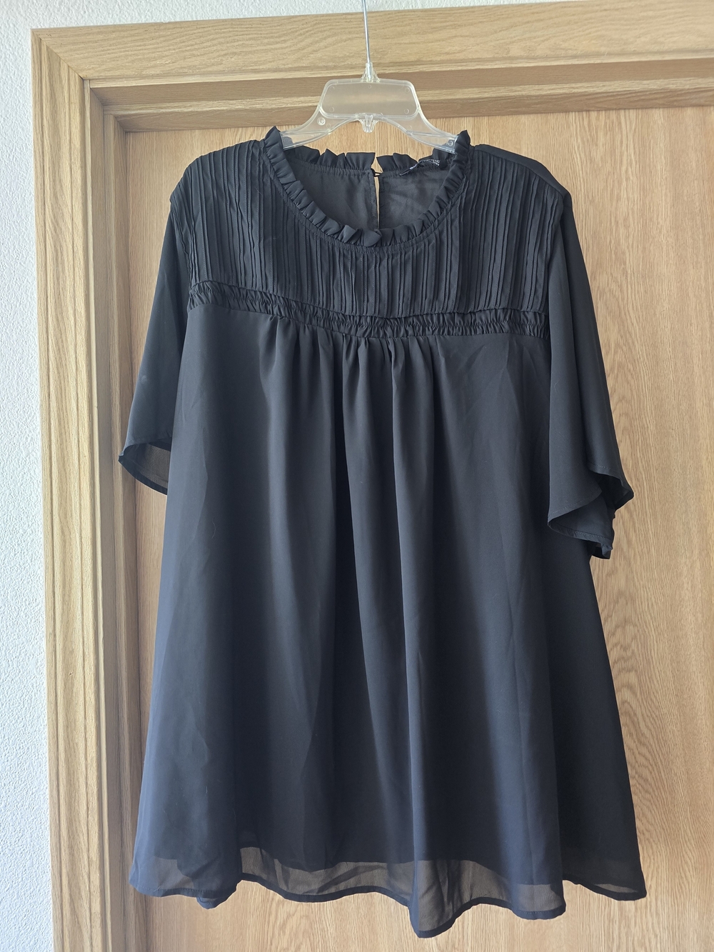 BloomChic Black Pleated Yoke Tunic Top